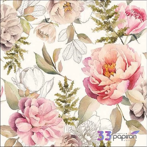 Szalvéta Ambiante virágos Peonies composition cream papírszalvéta 33x33cm,20db-os