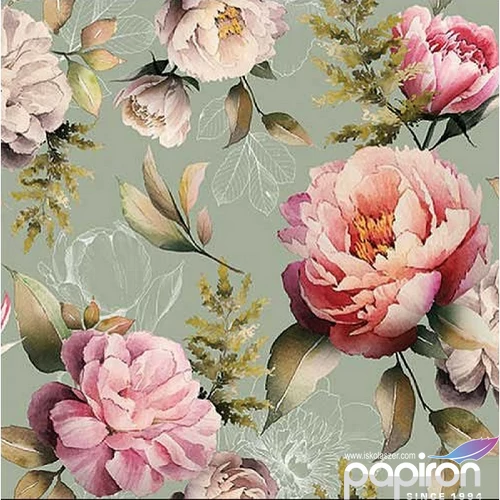 Szalvéta Ambiante Peonies composition green papírszalvéta 33x33cm,20db-os