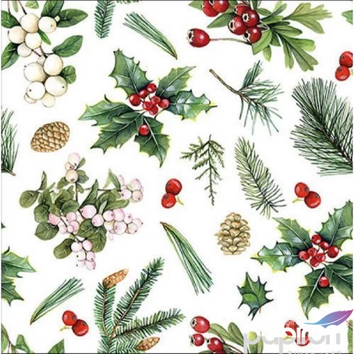 Szalvéta Ambiante Winter greenery white papírszalvéta 33x33cm,20db-os