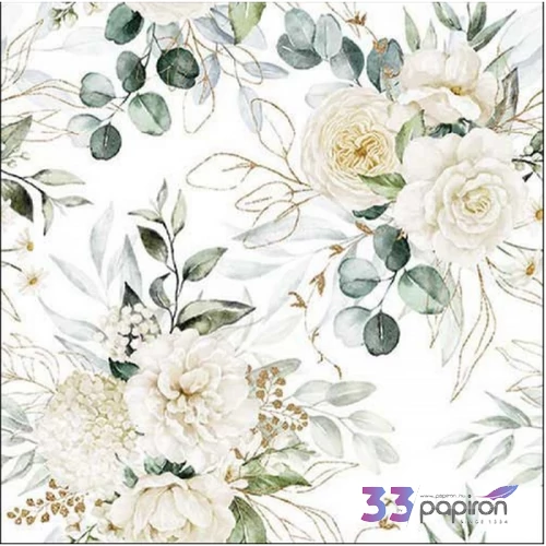 Szalvéta Ambiante virágos Eucalyptus and roses papír papírszalvéta 33x33cm,20db-os