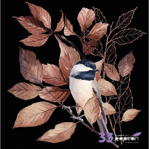 Szalvéta Ambiante madaras Lovely chickadee black papírszalvéta 33x33cm,20db-os