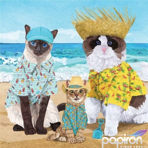 Szalvéta 33x33cm Ambiente Cat's Beach Party 20db/csomag