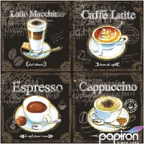 Szalvéta Ambiante Types Of Coffee papírszalvéta 33x33cm,20db-os