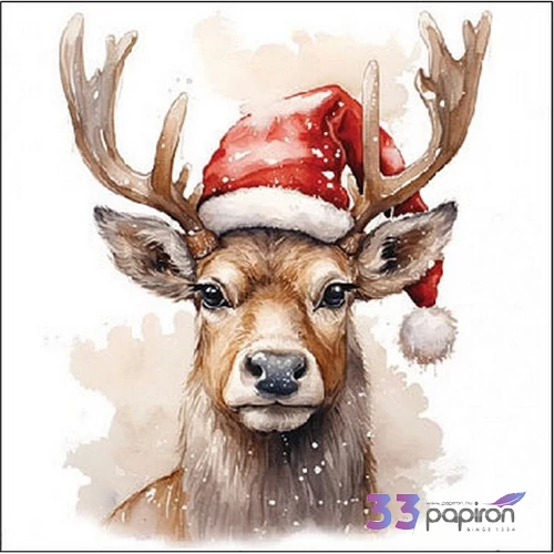 Szalvéta Deer with Santa hat 25x25cm, 20db-os