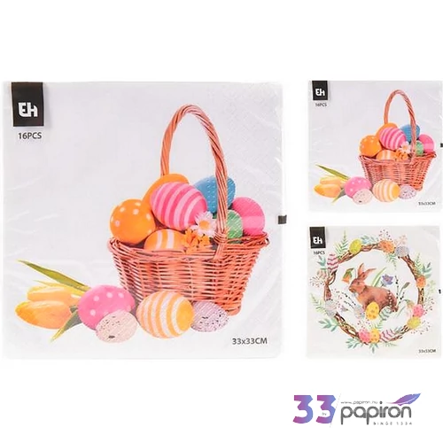 Szalvéta 33X33cm tojás kosárba húsvéti minta 33x33xm 16dv/csomag 2féle kpmhu '25