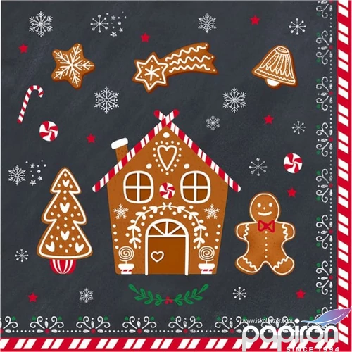 Szalvéta karácsonyi 33x33cm, Gingerbread papírszalvéta 33x33cm,20db-os