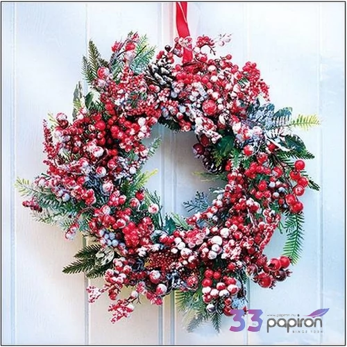 Szalvéta Ambiante karácsonyi Frozen Wreath papír papírszalvéta 33x33cm,20db-os