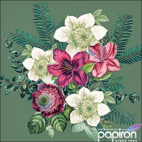 Szalvéta Ambiante Azalea and helleborus green papír papírszalvéta 33x33cm,20db-os