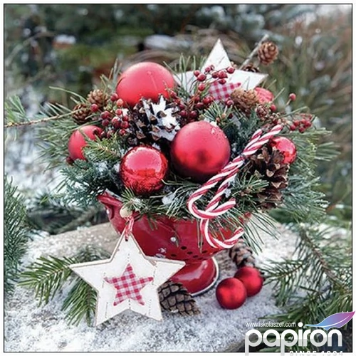 Szalvéta karácsonyi Christmas baubles in strainer 33x33cm 3rétegű 20db/csomag