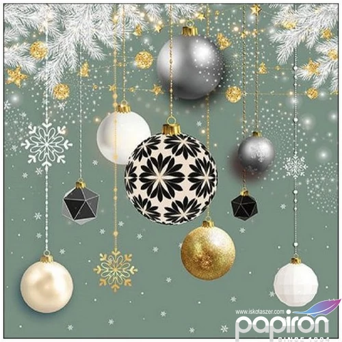 Szalvéta Ambiante Christmas baubles sage papír papírszalvéta 33x33cm,20db-os