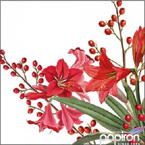 Szalvéta Ambiante Christmas Bouquet White papírszalvéta 25x25cm,15db-os