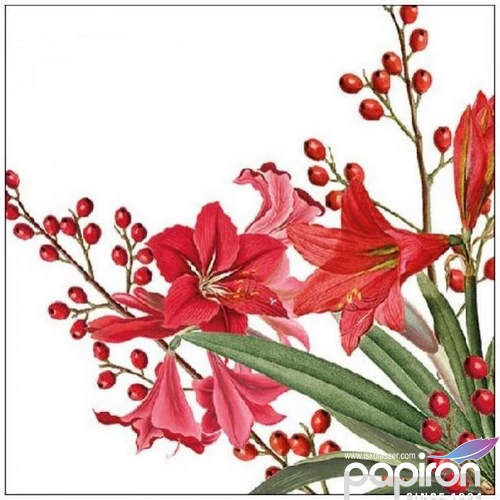Szalvéta Ambiante Christmas Bouquet White papír papírszalvéta 33x33cm,20db-os