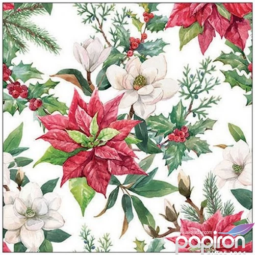 Szalvéta Ambiante Christmas florals papírszalvéta 25x25cm,15db-os