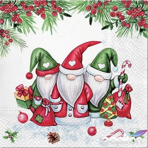 Szalvéta karácsonyi Christmas Gnomes papírszalvéta 33x33cm,20db-os