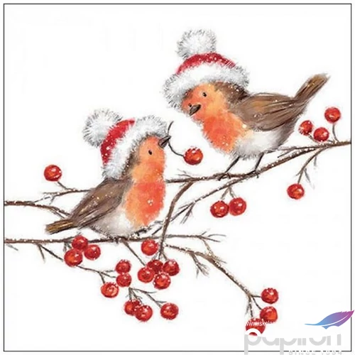 Szalvéta Ambiante Christmas robins white papír papírszalvéta 33x33cm,20db-os
