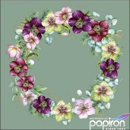 Szalvéta Ambiante Christmas Rose Green papír papírszalvéta 33x33cm,20db-os