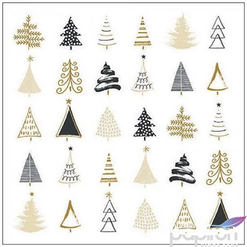 Szalvéta Ambiante Christmas tree doodl es black papír papírszalvéta 33x33cm,20db-os