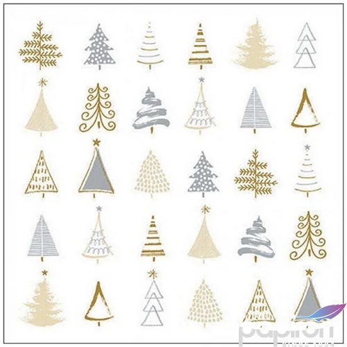 Szalvéta karácsonyi Christmas tree doodles silver 33x33cm 3rétegű 20db/csomag