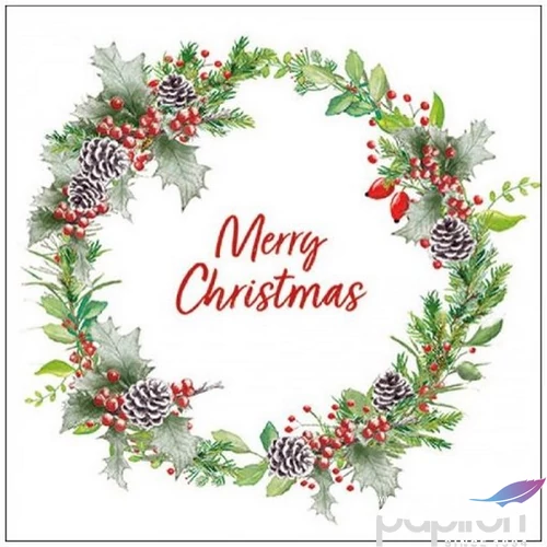Szalvéta Ambiante Holiday Wreath White papír papírszalvéta 33x33cm,20db-os