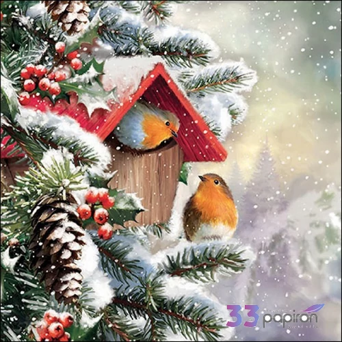 Szalvéta Ambiante House with robins papírszalvéta 33x33cm,20db-os