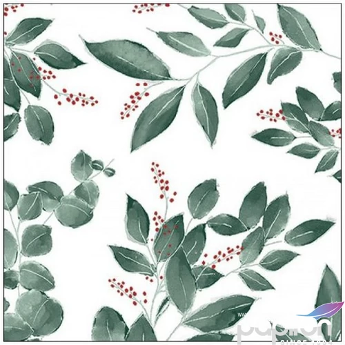 Szalvéta Ambiante Leaves and berries white papírszalvéta 33x33cm,20db-os