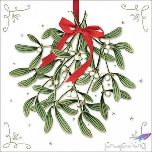 Szalvéta Ambiante Mistletoe with bow white papírszalvéta 33x33cm,20db-os