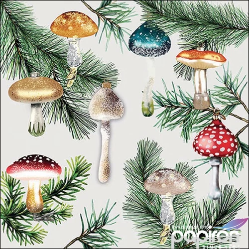 Szalvéta Ambiante Mushroom ornaments white papírszalvéta 33x33cm,20db-os