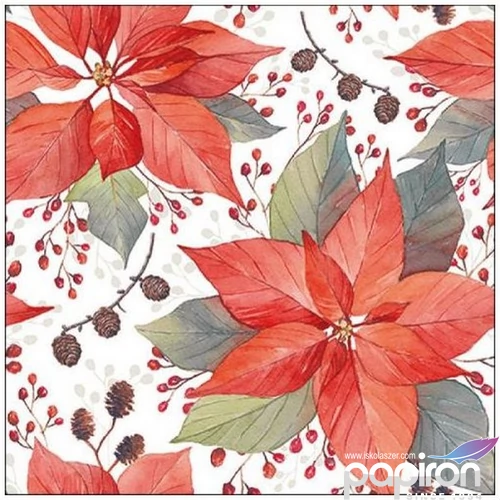 Szalvéta Ambiante Poinsettia And Berries papírszalvéta 33x33cm,20db-os