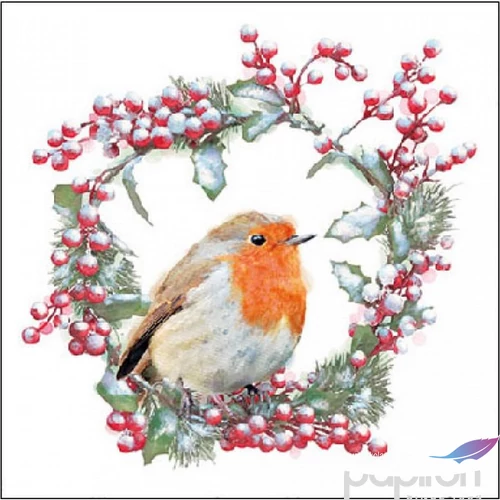 Szalvéta Ambiante Robin In Wreath papírszalvéta 33x33cm,20db-os