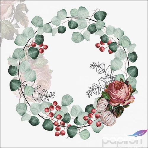 Szalvéta Ambiante Wreath of Eucalyptus grey papírszalvéta 33x33cm,20db-os