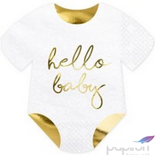 Szalvéta Party Hello Baby 16x16cm-es 3rétegű (20lap/csomag) Hello Baby Feliratú Bébiruha Formájú