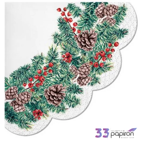 Szalvéta 33x33cm Paw karácsony Winter Branches rondo 12db/csomag 3rétegű