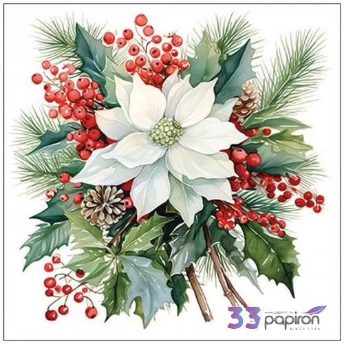 Szalvéta  Poinsettia bouquet w 33x33cm, 20db-os
