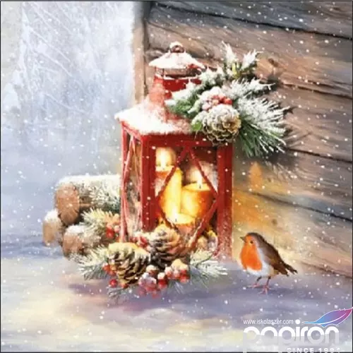 Szalvéta Ambiente karácsonyi 25x25cm, 20db/csomag 3rétegű Robin By Lantern