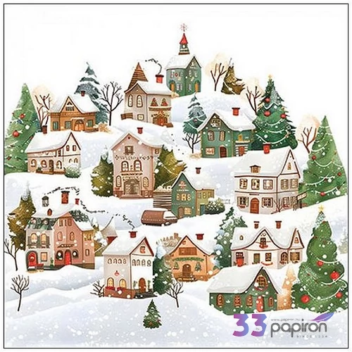 Szalvéta Winter village 33x33cm, 20db-os