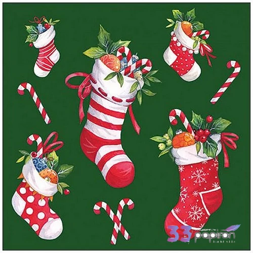 Szalvéta X-mas stockings gree 33x33cm, 20db-os