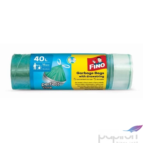 Szemeteszsák Fino önzáró szalagos, 40 l, 15 db, 55x62 cm 14 µ, Perfect Close, zöld