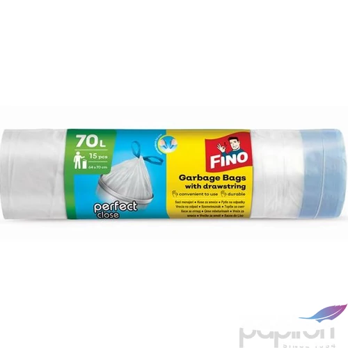Szemeteszsák Fino önzáró szalagos, 70 l, 15 db, 64x70 cm 14 µ, Perfect Close, fehér