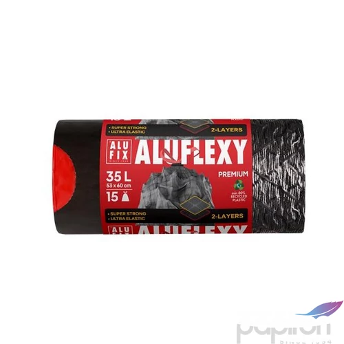 Szemeteszsák zárószalagos 35 15db 53x60cm 28 µ ALUFIX Aluflexy fekete