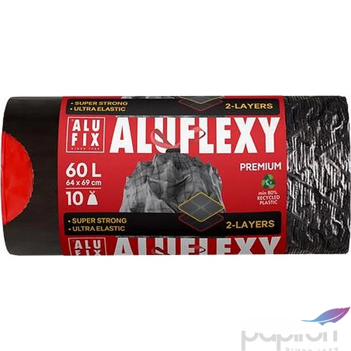 Szemeteszsák zárószalagos 60 10db 64x69cm 33 µ ALUFIX Aluflexy fekete