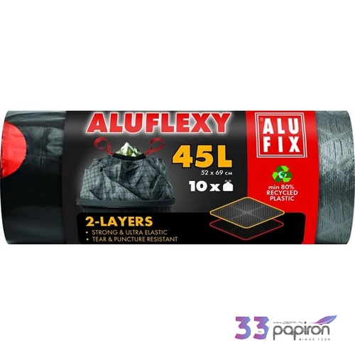 Szemeteszsák zárószalagos kétrétegű 45 l 10 db 52x69 cm 28 µ ALUFIX 