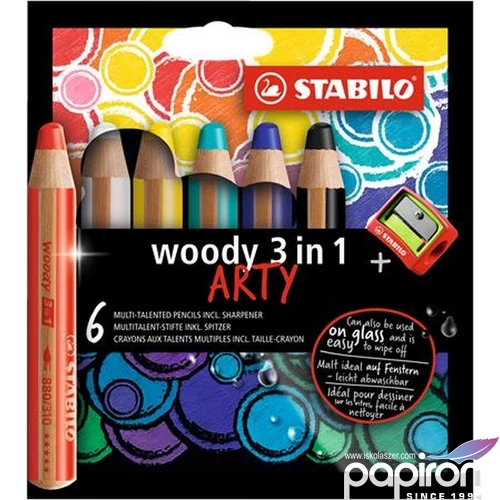 Színes ceruza 6 Stabilo Woody Arty 3in1 vastag kerek 6színű Írószerek STABILO 8806-1-20