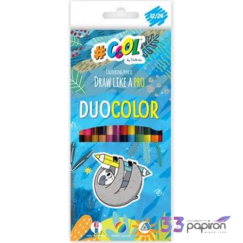 Színes ceruza készlet háromszögletű, kétvégű COOL BY VICTORIA 24 különböző szín