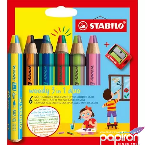 Színes ceruza készlet STABILO Woody 3 in 1 duo 6 dupla vegyes szín