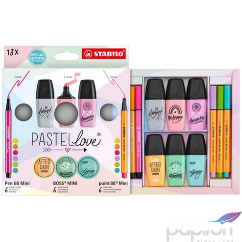 Írószer szett Stabilo Mini World Pastellove 18 színű TST77584