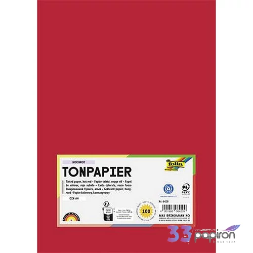 Színes papír A4 130 g 100 lap FOLIA élénkvörös