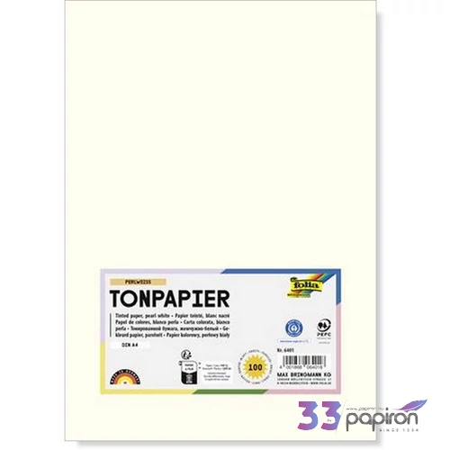 Színes papír A4 130 g 100 lap FOLIA gyöngyfehér
