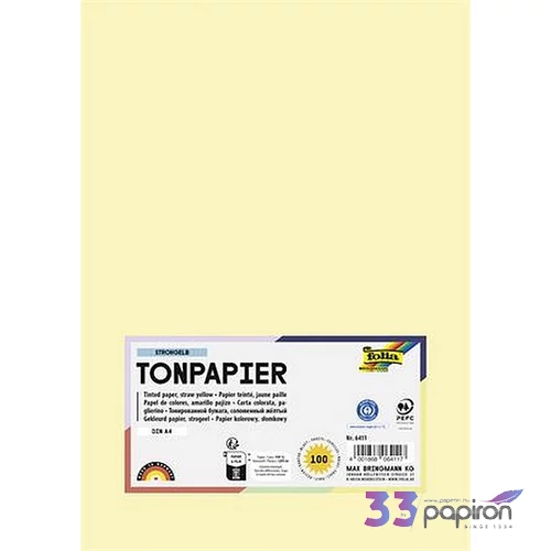 Színes papír A4 130 g 100 lap FOLIA szalmasárga