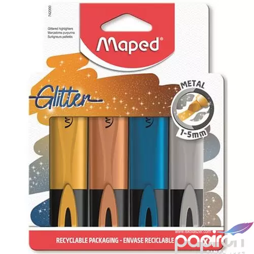 Szövegkiemelő készlet Maped 1-5 mm, Glitter Fluo Peps 4 különböző metálfényű szín