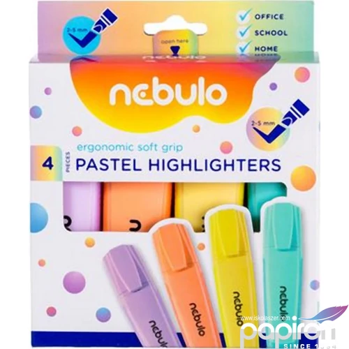 Szövegkiemelő készlet Nebulo 2-5 mm 4 pasztell színű Írószerek NEBULO SZK-4-PSZ